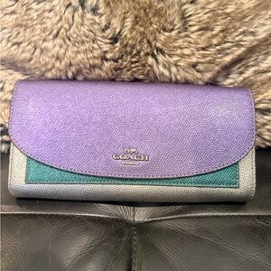 Coach Women's Wallet in Purple, Green, and Gray
8 wide. 4 high